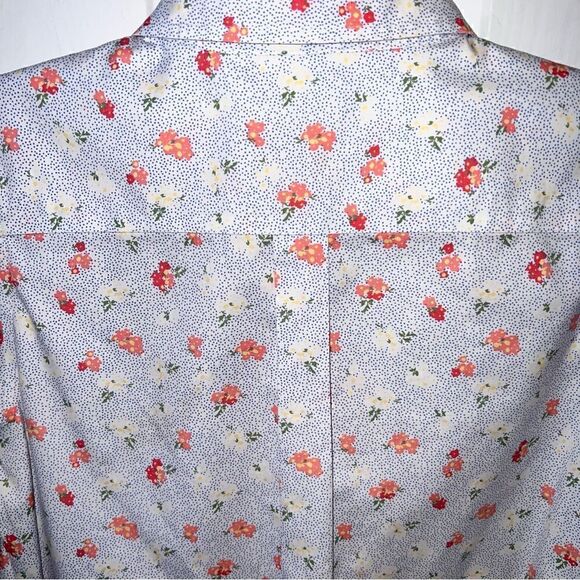 LL Bean Blue pink and white floral 100% cotton wrinkle free button up- NWOT- XS - Picture 8 of 12